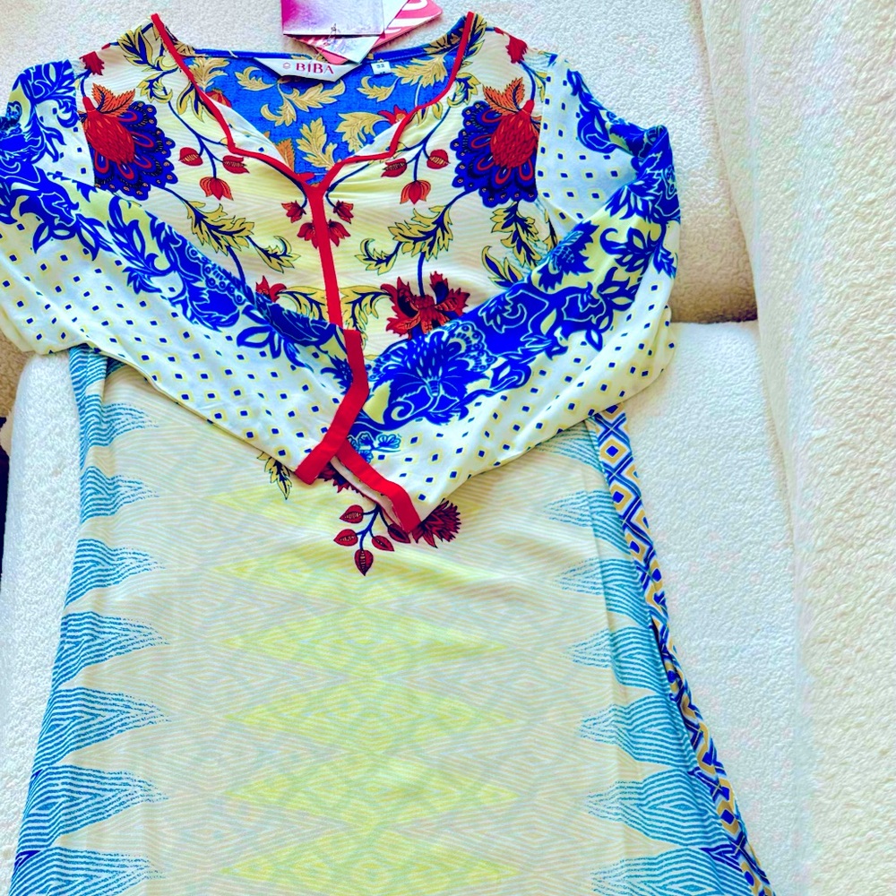 Biba Kurta in Vivid Colors (royal blue, red, orange and off white) New with Tags
